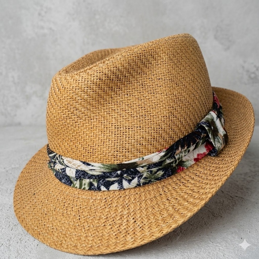 Kooringal Fedora Hat Women Tan Large Paper Straw Floral Band 59cm